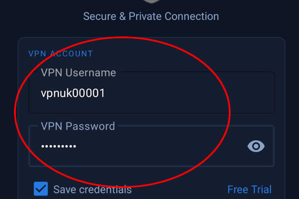 Android VPNUK App - Enter credentials