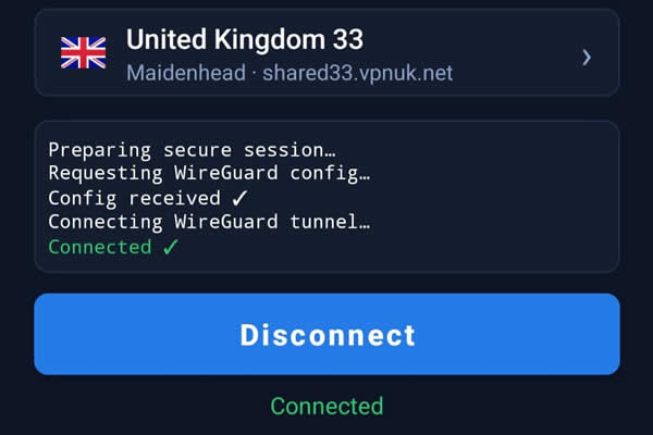 Android VPNUK App - Connect